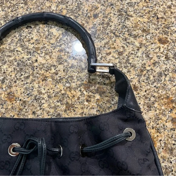 Vintage Gucci | Bamboo GG Black Monogram Shoulder Bag - Picture 12 of 16